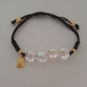 Tous Bear and Pearls Black Cord Bracelet